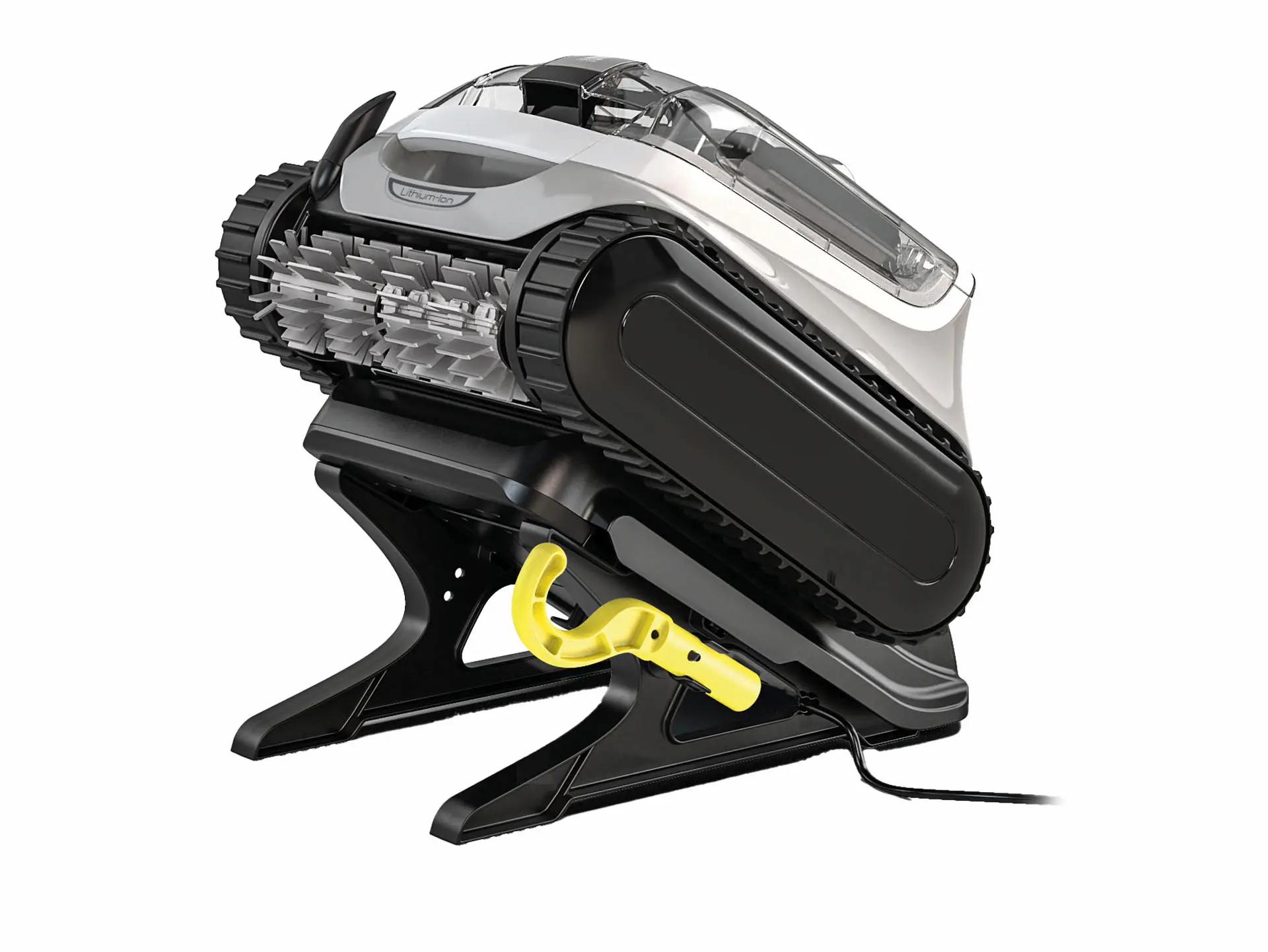 Robot de piscine sans fil connecté Zodiac XA 52 Li iQ sur son support de charge
